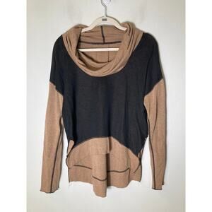 Three Dot Tan Black Long Sleeve Cowl Neck Hi Low Shirt Sz S